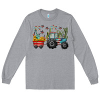 Heather Grey 4th of july tractor Long Sleeve Tee - CowGirlArtShop