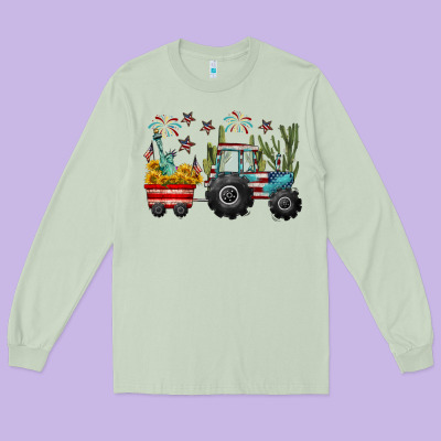 4th Of July Tractor Long Sleeve Tee Designed By Cowgirlartshop