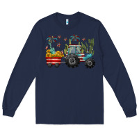 Navy 4th of july tractor Long Sleeve Tee - CowGirlArtShop