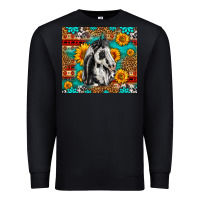 Black Aztec Sunflowers Horse Premium Sweatshirt - LillyAllenDesigns