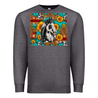 Charcoal Heather Aztec Sunflowers Horse Premium Sweatshirt - LillyAllenDesigns