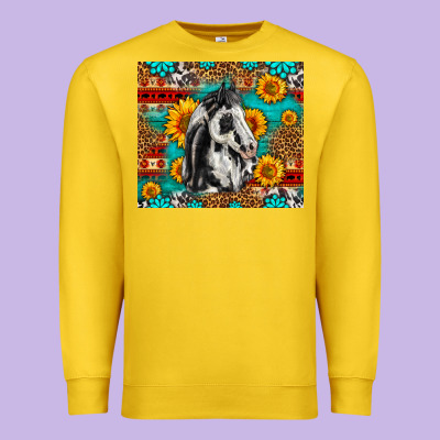 Aztec Sunflowers Horse Premium Sweatshirt Designed By Lillyallendesigns