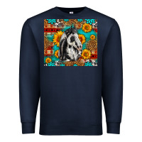 Navy Aztec Sunflowers Horse Premium Sweatshirt - LillyAllenDesigns