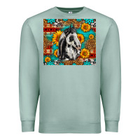 Seafoam Aztec Sunflowers Horse Premium Sweatshirt - LillyAllenDesigns