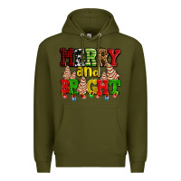 Army Green merry and bright with christmas tree  cakes ado Premium Hoodie - AdoDesignShop