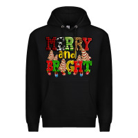 Black merry and bright with christmas tree  cakes ado Premium Hoodie - AdoDesignShop