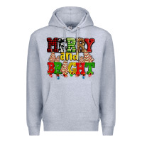 Heather Grey merry and bright with christmas tree  cakes ado Premium Hoodie - AdoDesignShop