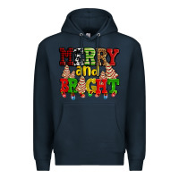 Navy merry and bright with christmas tree  cakes ado Premium Hoodie - AdoDesignShop