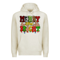 Oatmeal Heather merry and bright with christmas tree  cakes ado Premium Hoodie - AdoDesignShop