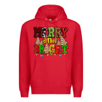 Red merry and bright with christmas tree  cakes ado Premium Hoodie - AdoDesignShop
