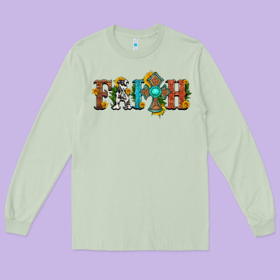 Faith With Cross And Sunflower Long Sleeve Tee Designed By Hra Design Shop