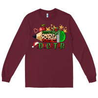 Burgundy christmas educator pencil Long Sleeve Tee - FaDigitalArtStudio