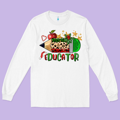 Christmas Educator Pencil Long Sleeve Tee Designed By Fadigitalartstudio
