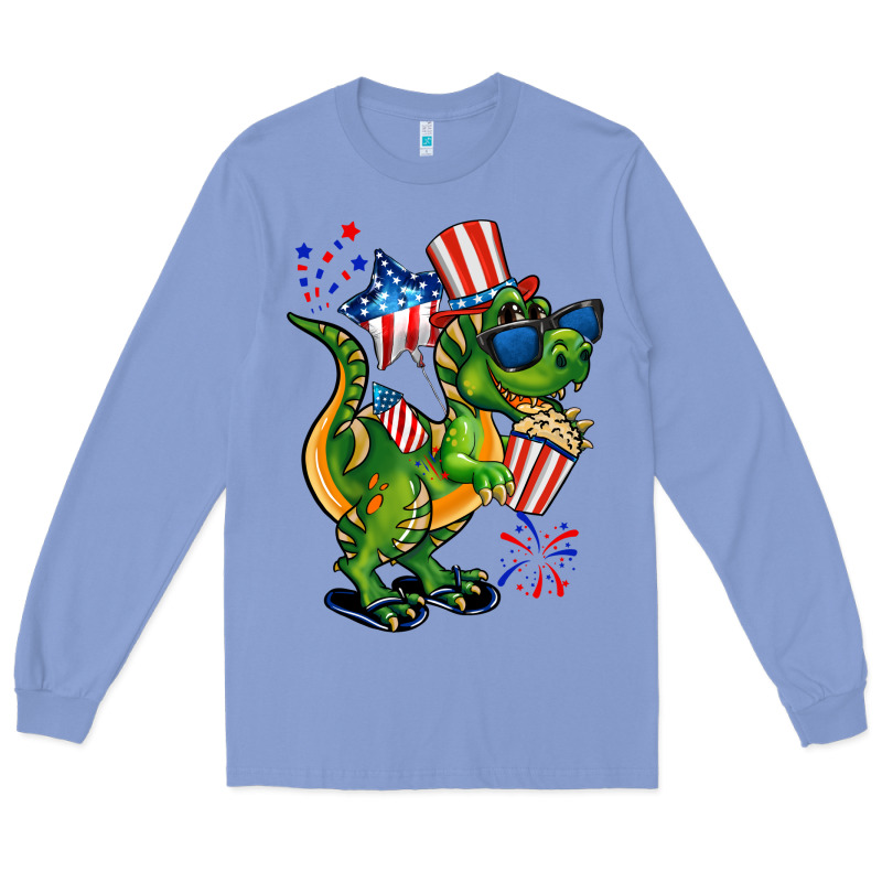 4th Of July T-rex Long Sleeve Tee by CowGirlArtShop | Teevron