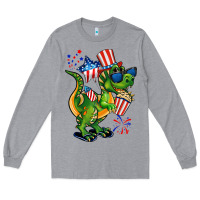Heather Grey 4th of July T-Rex Long Sleeve Tee - CowGirlArtShop