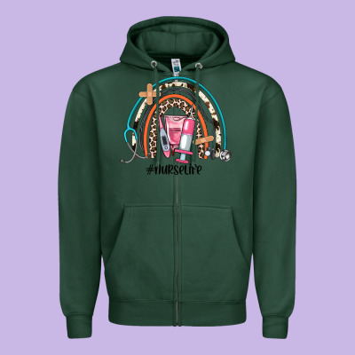 Nurse Life Rainbow Zipper Hoodie Designed By Jahusdesignshop
