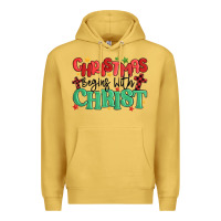 Antique Gold christmas begins with christ Premium Hoodie - MaliasSmallBusiness