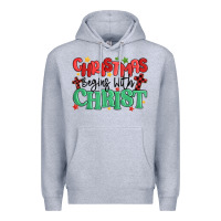 Heather Grey christmas begins with christ Premium Hoodie - MaliasSmallBusiness