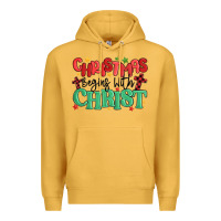Mustard christmas begins with christ Premium Hoodie - MaliasSmallBusiness