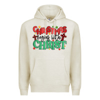 Oatmeal Heather christmas begins with christ Premium Hoodie - MaliasSmallBusiness