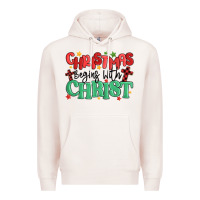 Pale Pink christmas begins with christ Premium Hoodie - MaliasSmallBusiness