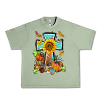 Oil Green western thankful cross pumpkin Urban Heavy Tee - BarkalooDesign