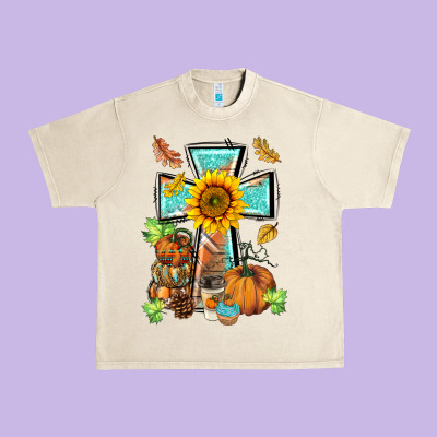 Western Thankful Cross Pumpkin Urban Heavy Tee Designed By Barkaloodesign