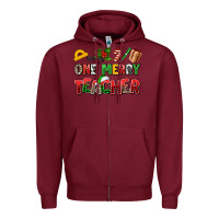 Burgundy one merry teacher Zipper Hoodie - AdoDesignShop