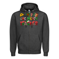 Charcoal Heather one merry teacher Zipper Hoodie - AdoDesignShop