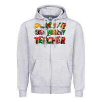 Heather Grey one merry teacher Zipper Hoodie - AdoDesignShop