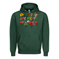 Sports Green one merry teacher Zipper Hoodie - AdoDesignShop