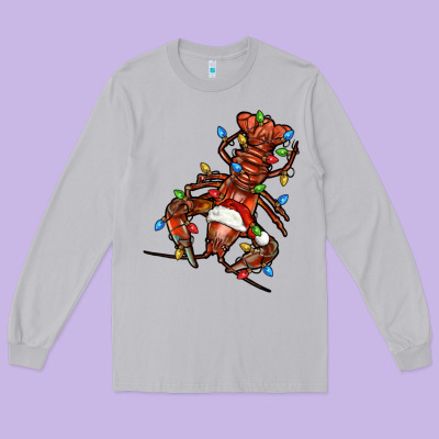 Christmas Crawfish Long Sleeve Tee Designed By Fadigitalartstudio