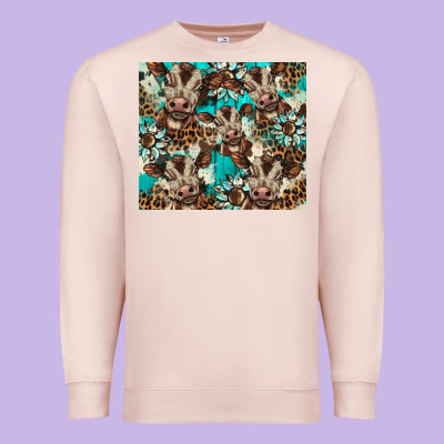 Western Cowhide Sunflower Baby Cow Premium Sweatshirt Designed By Barkaloodesign