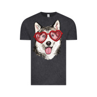 Vintage Black husky with love glasses Vintage Tee - RanaPortraitStore