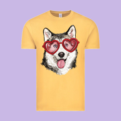 Vintage Tee husky with love glasses