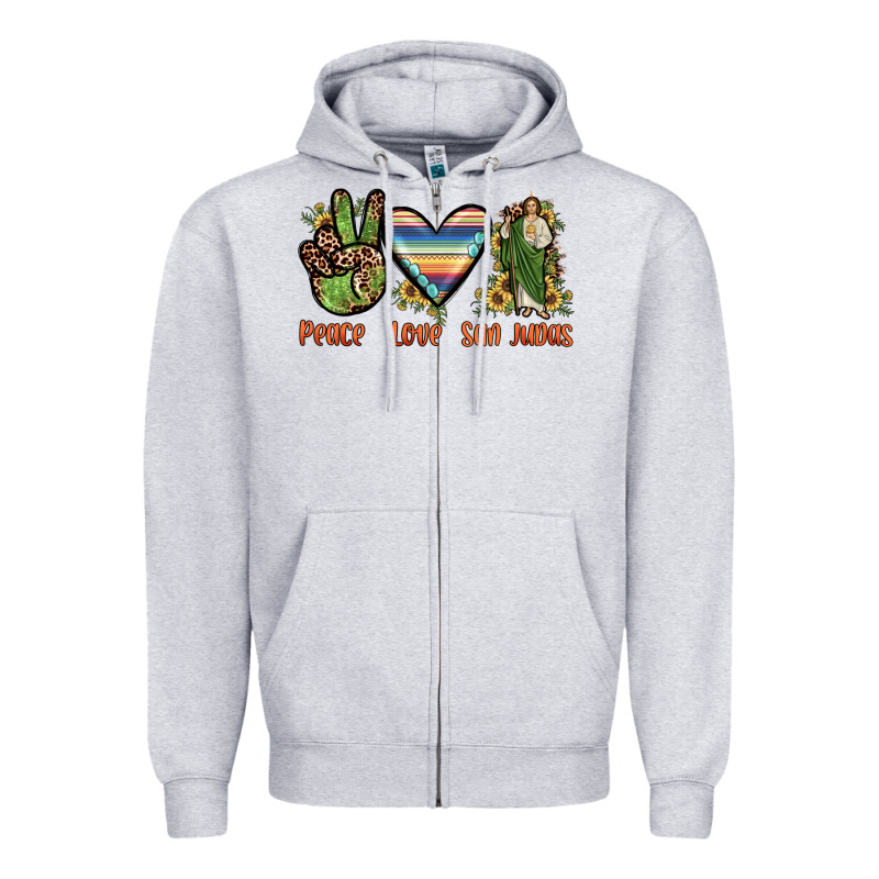 Peace Love San Judas Zipper Hoodie by JahusDesignShop | Teevron