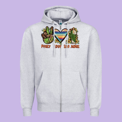 Peace Love San Judas Zipper Hoodie Designed By Jahusdesignshop