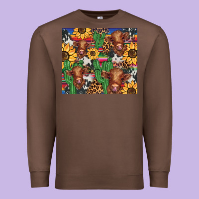 Western Cactus Sunflower Highlands Cow Premium Sweatshirt Designed By Barkaloodesign