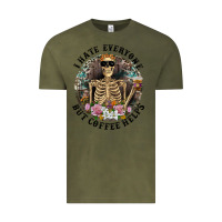 Vintage Olive I Hate Everyone But Coffee Helps With Flowers Vintage Tee - RanaPortraitStore