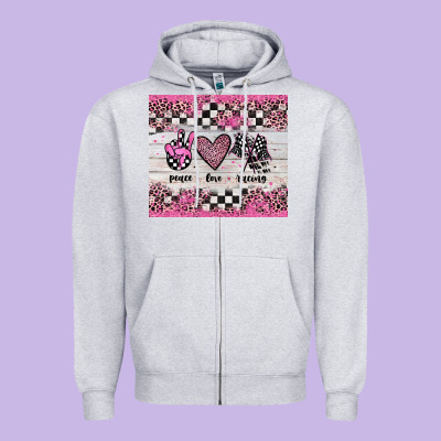 Peace Love Racing Zipper Hoodie Designed By Jahusdesignshop