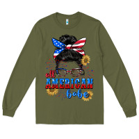 Army Green All American Babe 4th of July Long Sleeve Tee - CowGirlArtShop