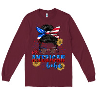 Burgundy All American Babe 4th of July Long Sleeve Tee - CowGirlArtShop