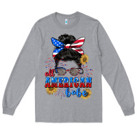 Heather Grey All American Babe 4th of July Long Sleeve Tee - CowGirlArtShop