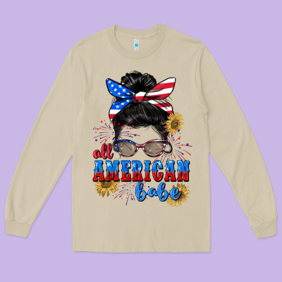 All American Babe 4th Of July Long Sleeve Tee Designed By Cowgirlartshop