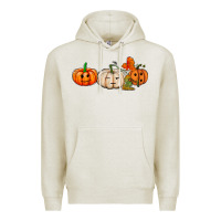 Oatmeal Heather pumpkins face Premium Hoodie - AdoDesignShop