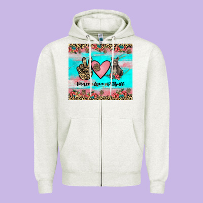 Peace Love Pitbull Zipper Hoodie Designed By Jahusdesignshop