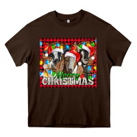 Chocolate Brown Merry Christmas  With Goats Heavy Core Tee - LillyAllenDesigns