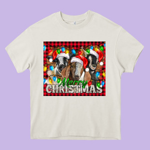 Merry Christmas  With Goats Heavy Core Tee Designed By Lillyallendesigns