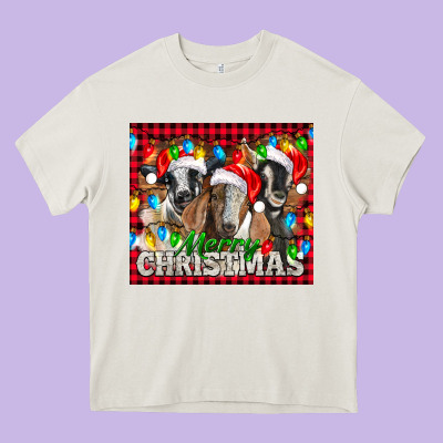 Merry Christmas  With Goats Heavy Core Tee Designed By Lillyallendesigns