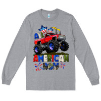 Heather Grey All American Boy 4th july Long Sleeve Tee - CowGirlArtShop